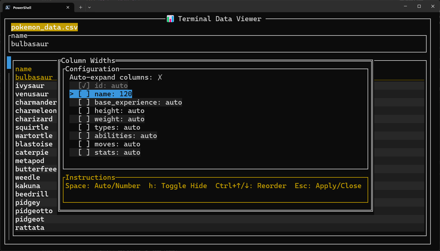 Column width control